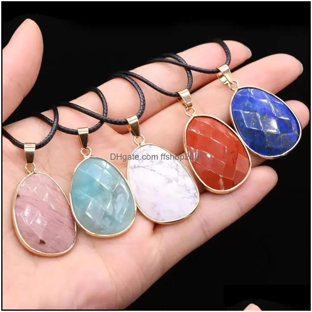 Pendant Necklaces Healing Natural Stone Necklaceirregar Drop Faceted Lapis Lazi Crystal Agate Chakra Pendum For Women Reik Ffshop2001