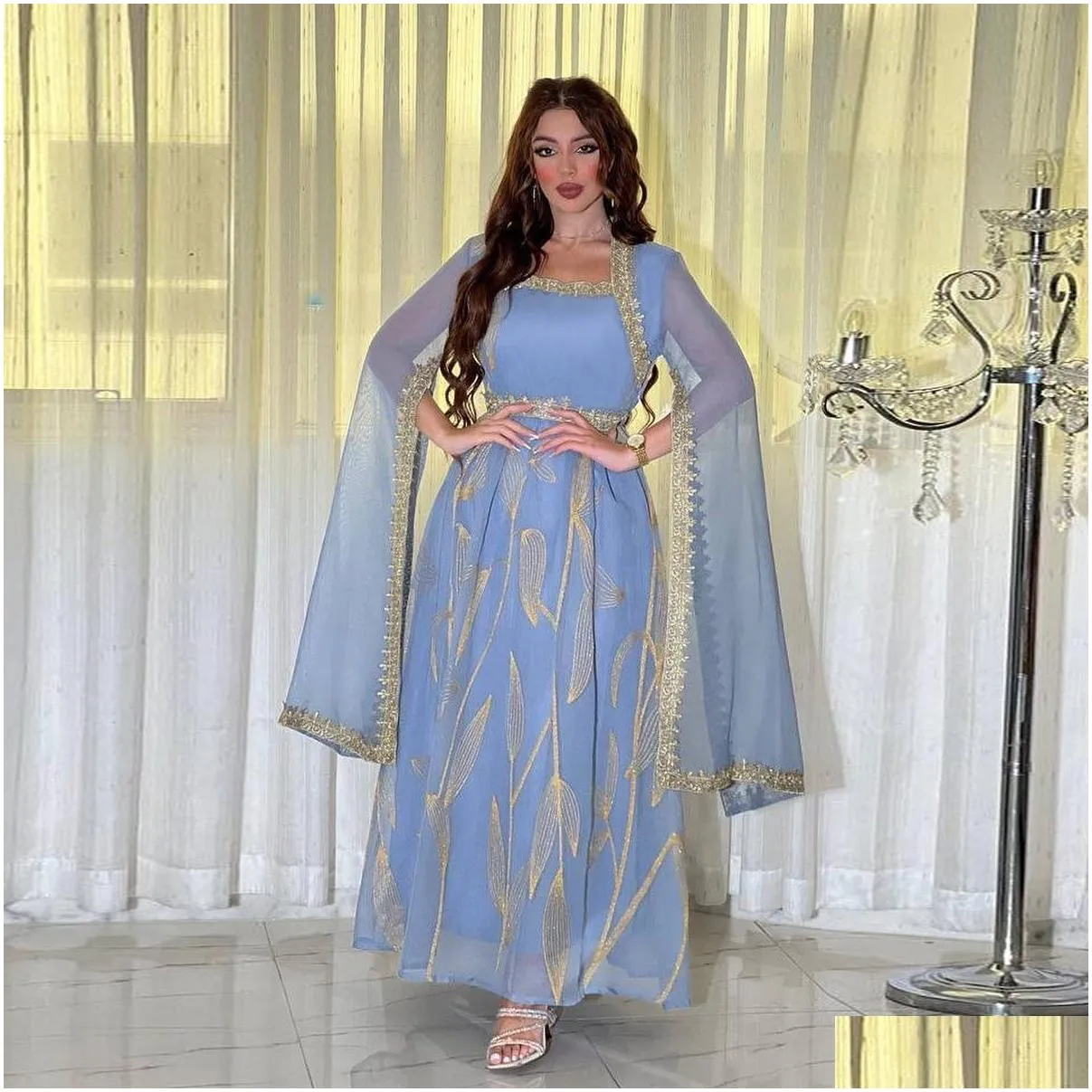 muslim robe embroidery oman dubai women southeast asia indonesian dress abaya printing long sleeves middle east robe with belt tissu de luxepour robe