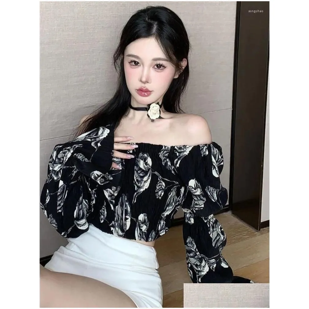 women`s blouses blouse women design slash neck daily leisure all-match cropped tops tender sexy sweet ladies mature summer korean