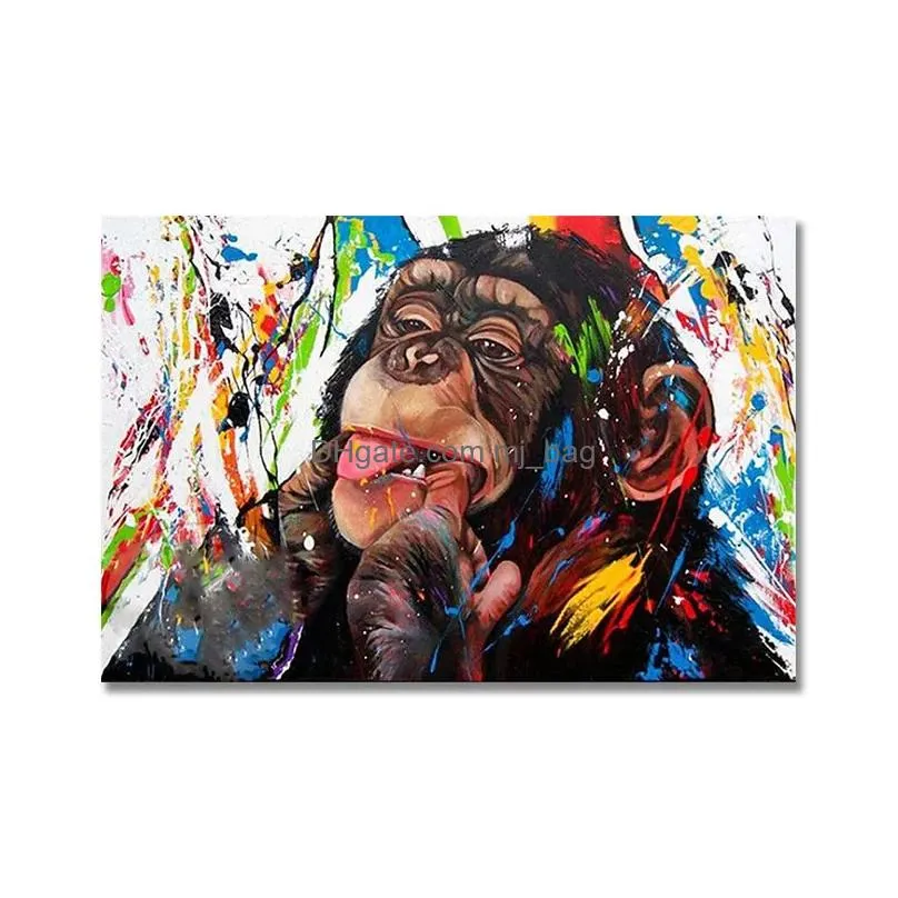 Paintings Funny Cute Colorf Monkey Canvas Painting Poster Print Wall Art Picture For Living Room Home Decor Decoration Frameless Drop Dhemz