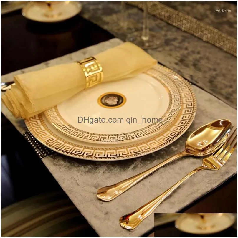 plates party set tableware gold ceramic dinner cutlery luxury servies complete