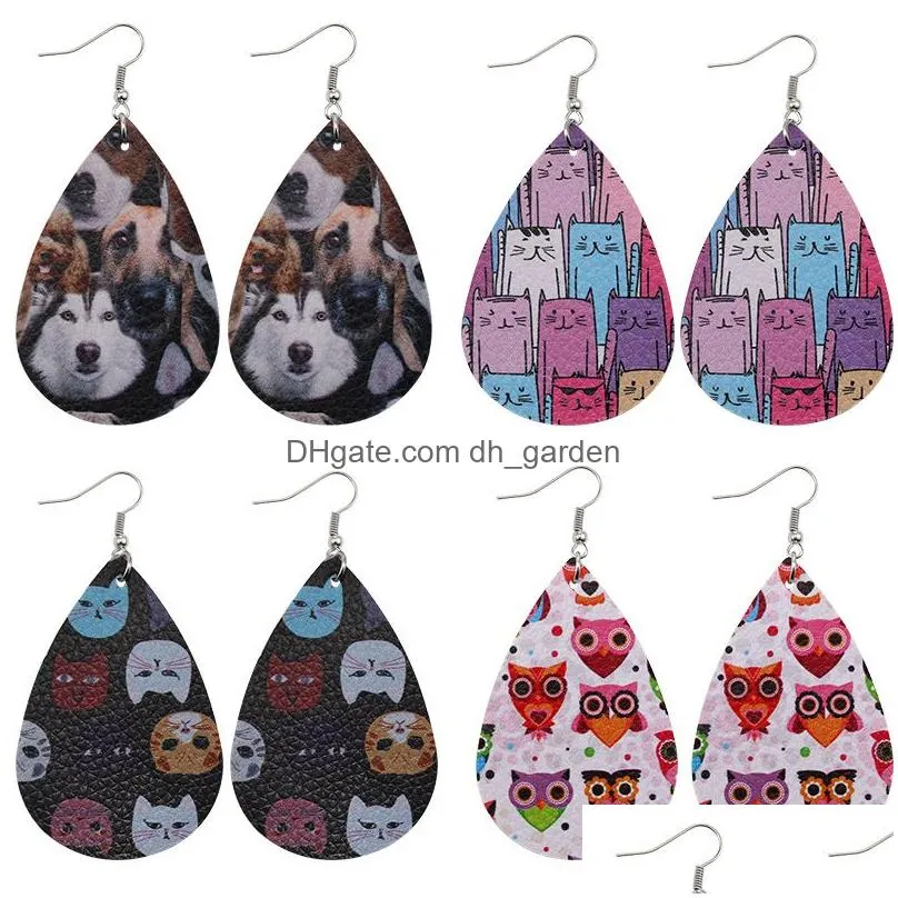 Dangle & Chandelier Design Animal Printed Leather Earring For Women Girls Boho Cat Dog Dangle Drop Earrings Oval Waterdrop Dhgarden Dhkkr