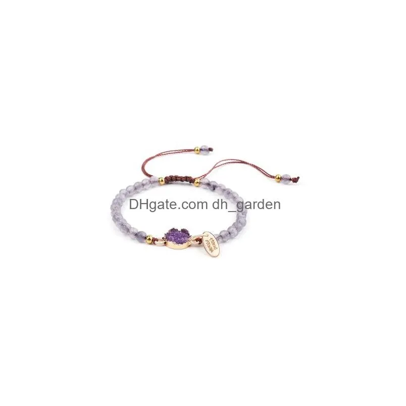 Charm Bracelets New Handmade 4Mm Amber Stone Braided Beads Bracelet For Women Pink Purple White Adjustable Weave Fashion Je Dhgarden Dhi2S