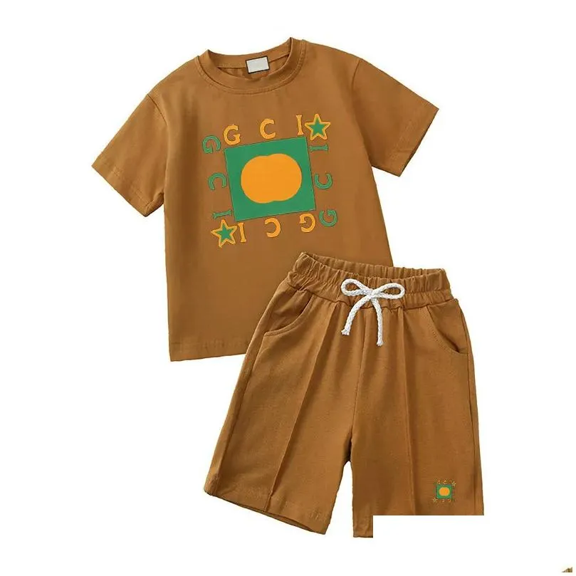 Clothing Sets In Stock Designer Kids Clothing Sets Cotton T-Shirt Pants Set Fashion Brand Printing Children 2 Piece Pure Baby Boys Gir Dhdfj