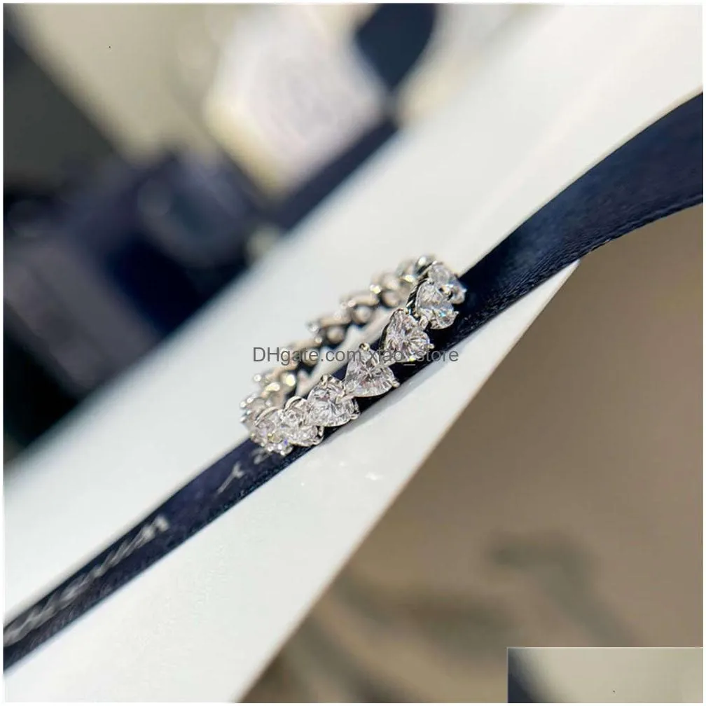 designer jewelry love row diamond ring heart shaped row ring full of diamonds sterling silver plated 18k gold moissanite ring