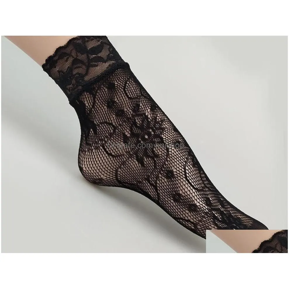 lace fishnet ankle socks elastic high dress hollow out mesh net socks tights women summer sexy wearing black