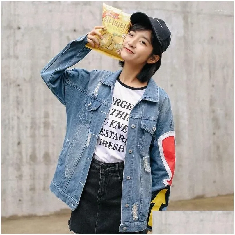 women`s jackets indie designs denim jacket women lapel single breasted loose  korean little angel aesthetic outwears