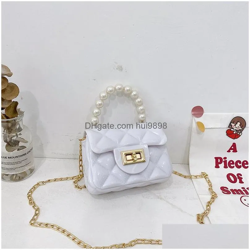 sweet princess accessories kids messenger purse girls fashion korean lovely pearl bag wholesale jelly color rubber candy bags gift for