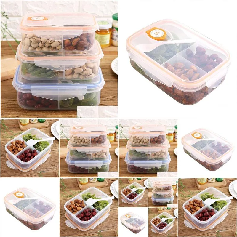 Lunch Boxes&Bags Lunch Box For Students Microwave Oven Transparent Bento Rectangar Plastic Cafeteria Divided Into Compartments Simple Otrdh