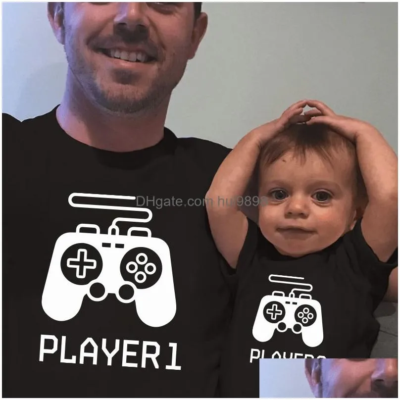 family matching outfits player 1 2 t shirt father son look daughter dad tops short sleeve tshirt for daddy baby clothes 230518