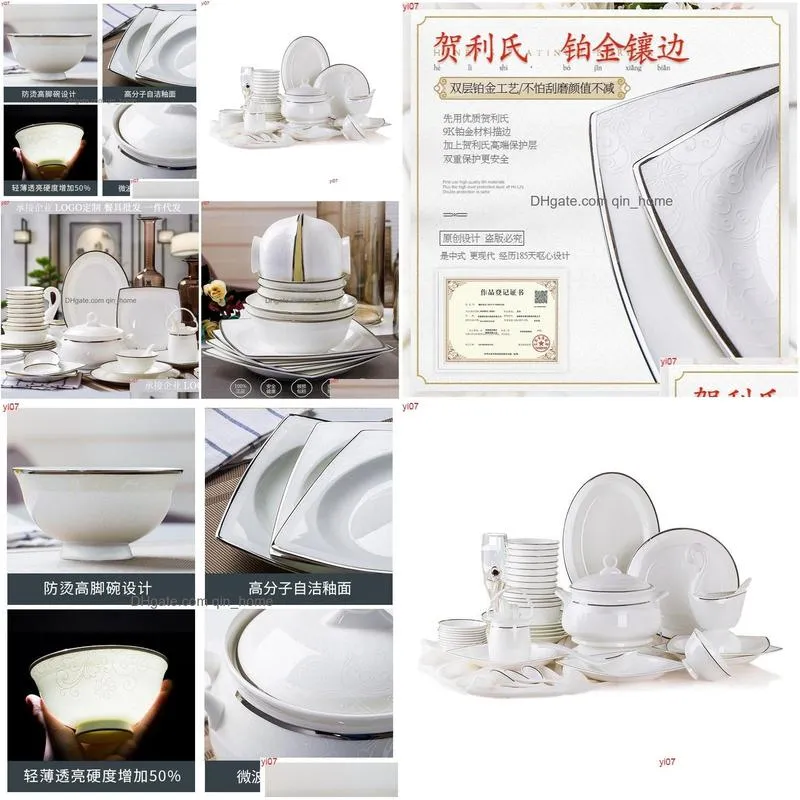 high grade jingdezhen bone china 58 head tableware set bowl plate household chinese dish gift porcelainhigh quatity