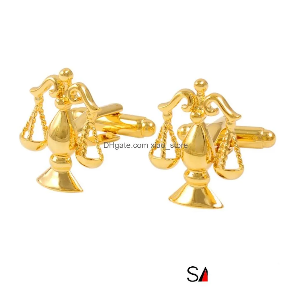 savoyshi brand gold color balance scales cufflinks for mens accessories high quality novelty retro cufflinks fashion jewelry8866446