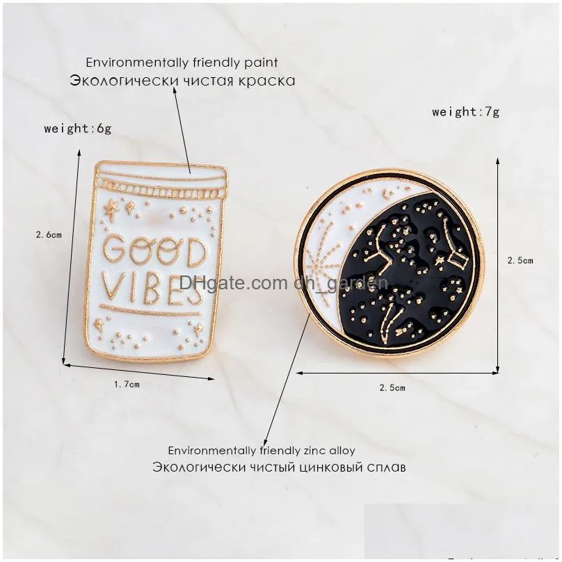 Pins, Brooches Arrival Good Mood White Black Color Constellation Moon Brooch  Oil Vibes Pins Button Coat Jacket Co Dhgarden Dhupb