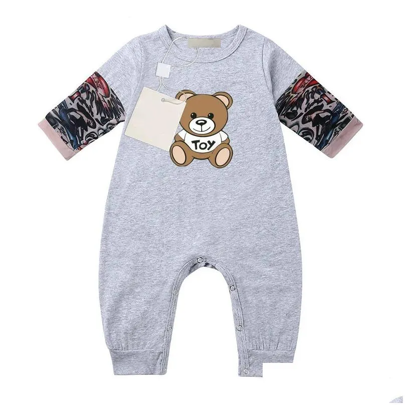 Jumpsuits In Stock Kids Designer Rompers Baby Boy Girl Long Sleeve 100% Cotton Clothes Cartoon Classic Letters Newborn Jumpsuits Drop Dhcfv