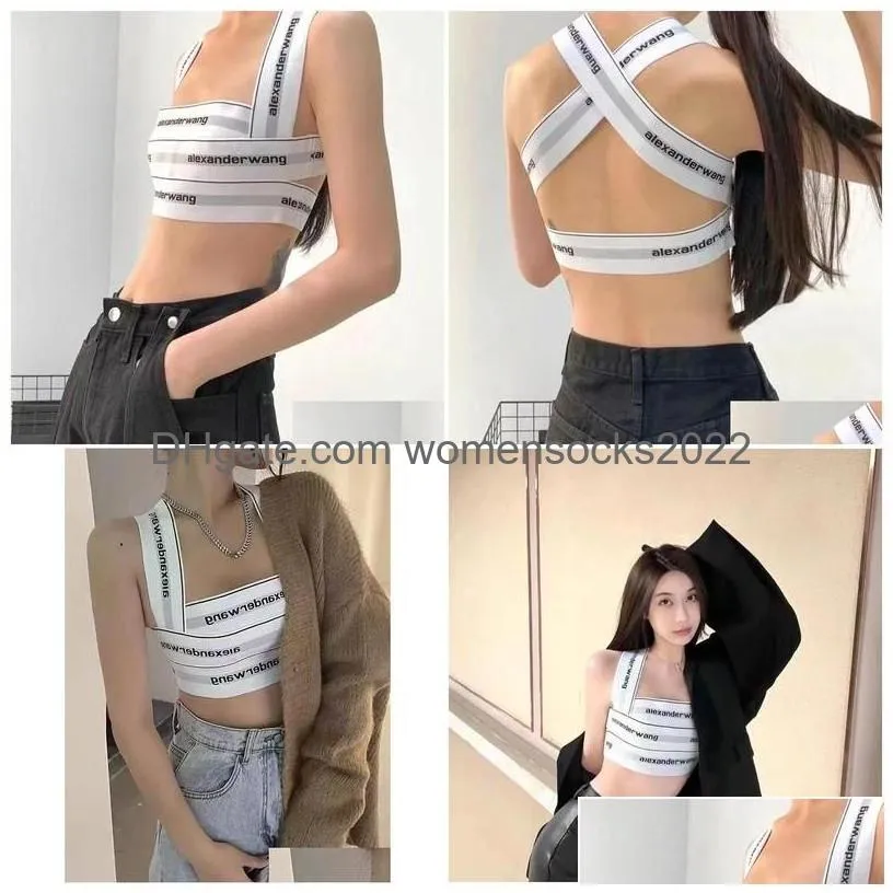womens tanks camis y fashion striped letter tie corset top women tight sling cross cutout street party y2k clothes crop summer 22