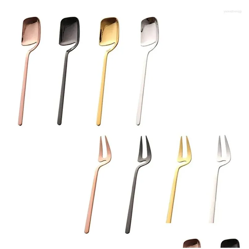 forks 8 pcs stainless steel spoon fork retro coffee sugar dessert cake ice cream spoons mixing set colorful