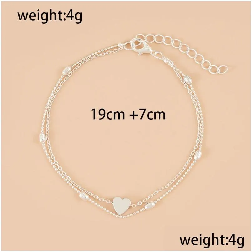 sterling silver anklet bracelets for women heart charm dainty layer anklets for women trendy, simple chain anklets set gifts for teen girl
