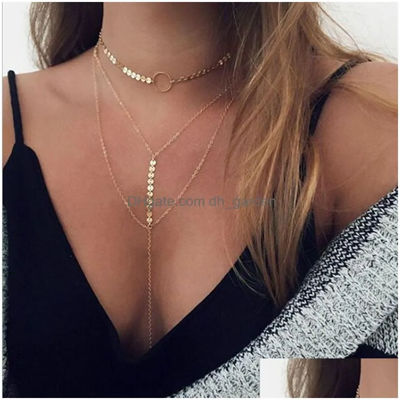 Pendant Necklaces Y Mtilayer Sequins Long Tassel Choker Necklace Accessories For Women Jewelry Layers Collar Drop Delivery J Dhgarden Dhp3V