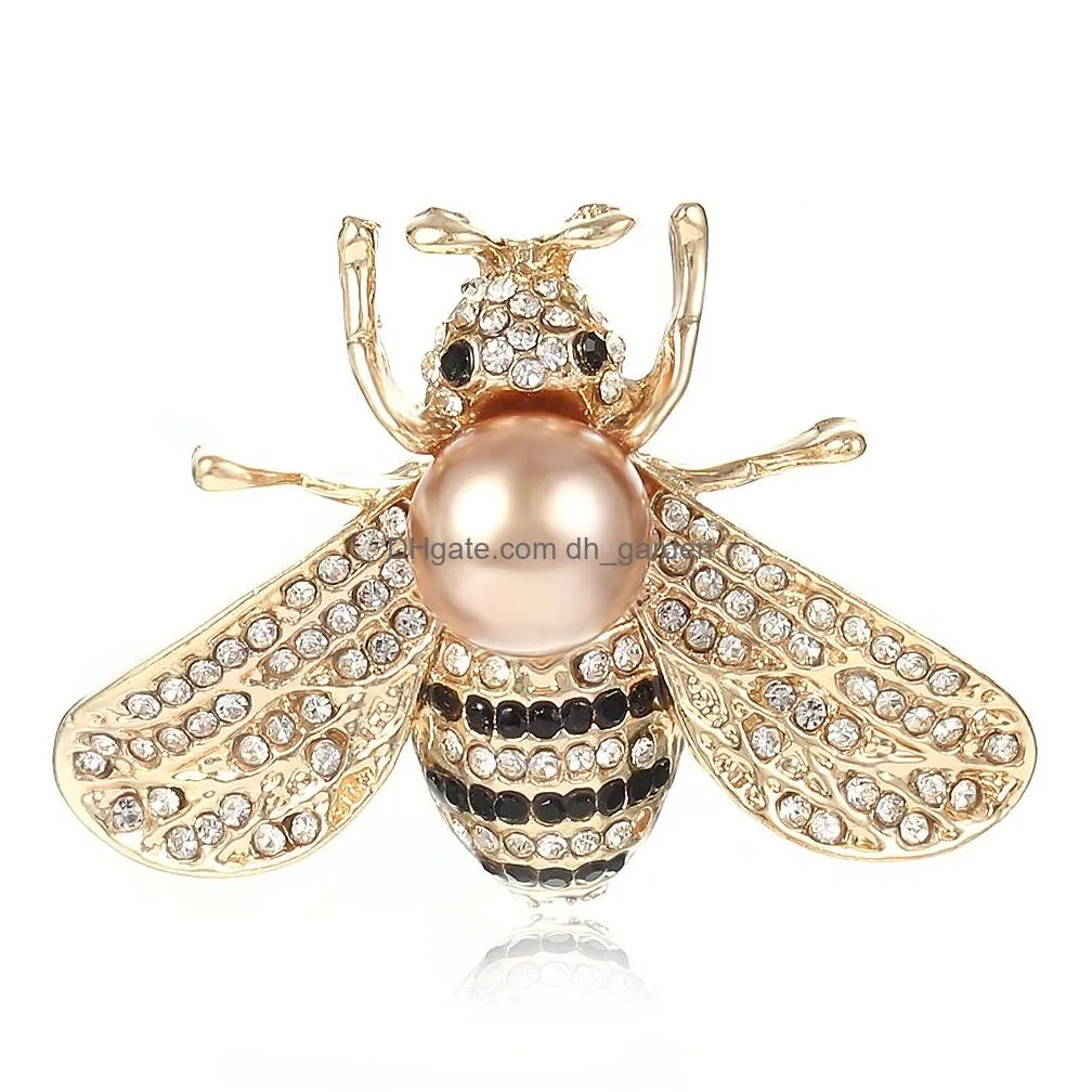 Pins, Brooches New Arrival Cute Big Bee Crystal Brooch Gold Alloy Shirt Denim Collar Pin Brooches For Women Badge Backpack Dhgarden Dhcze