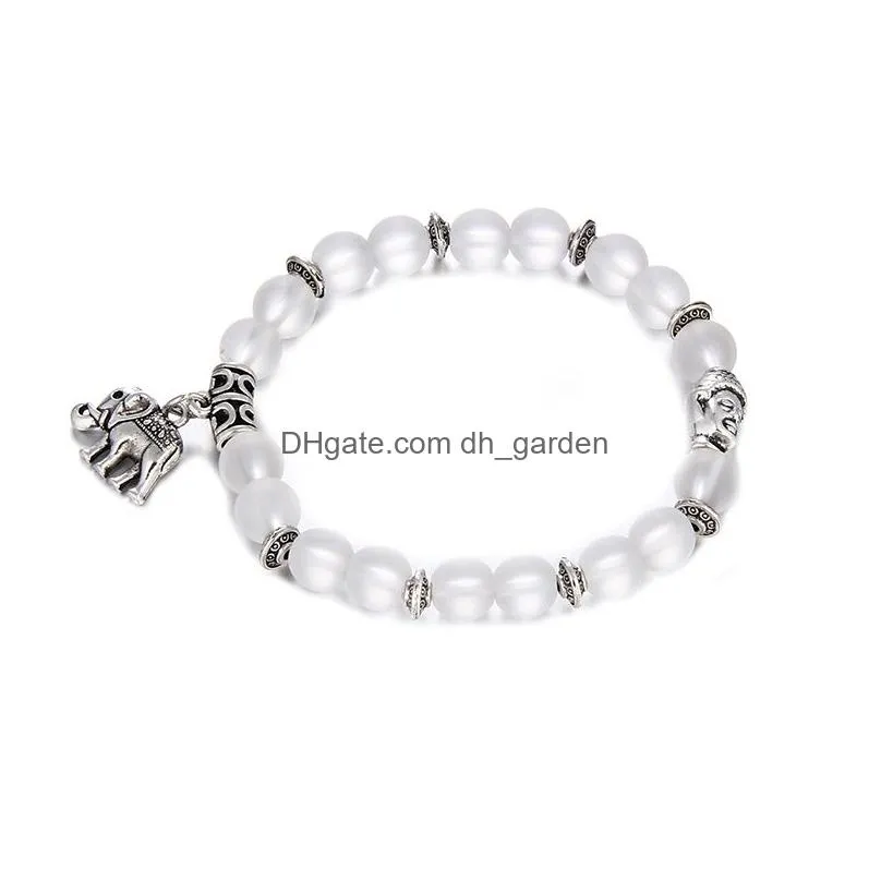 Beaded Matte Transparent Natural Stone Beads Bracelet For Women Men Elastic Buddha Head Elephant Charm Handmade Jewelry Gif Dhgarden Dhmao