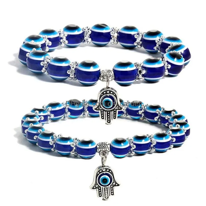 Chain High Quality Fashion Evil Blue Eye Acrylic Beads Chain Bracelet Turkish Hamsa Hand Fatima Palm Bracelets For Women Me Dhgarden Dhkyd