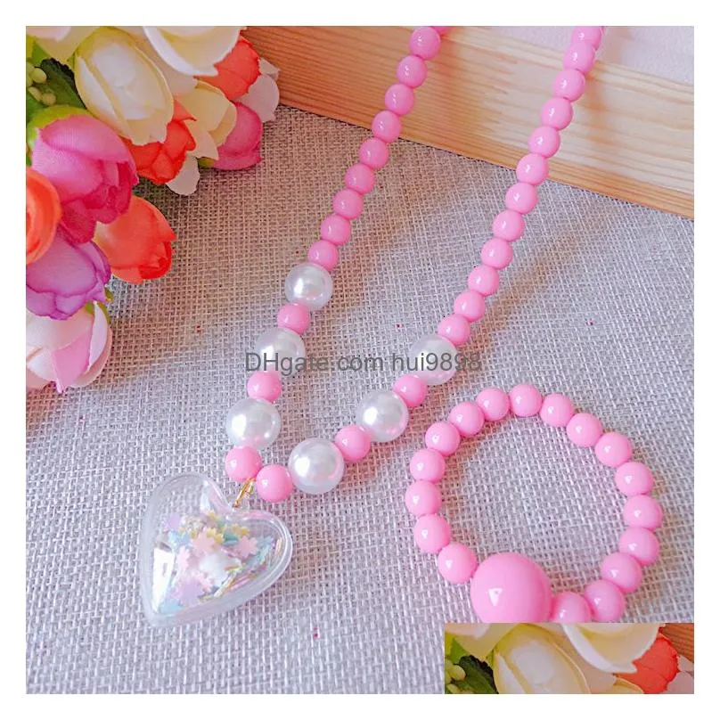 korean creative childrens necklace bracelet jewelry wholesale holiday gifts handmade beaded sweater chain gift princess girl costume ribbon bow