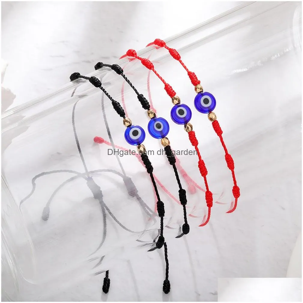 Chain Fashion 7 Knot Rope Chain Lucky Evil Blue Eye Charms Bracelets For Women Men Red Stringthread Couple Friendship Brace Dhgarden Dh1W4