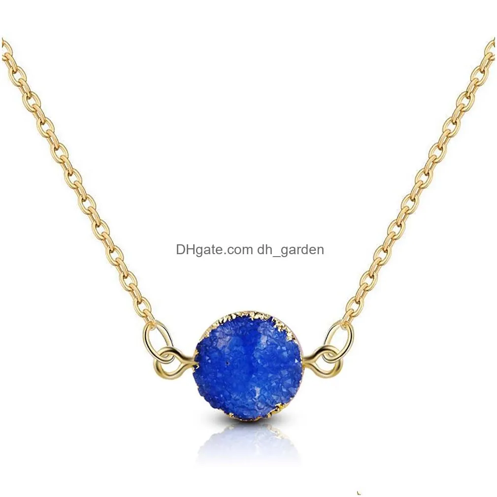 Pendant Necklaces New Design Round Nature Resin Pendant Necklace For Women 5 Color Geometry Charm Gold Plating Fashion Jewel Dhgarden Dh63L