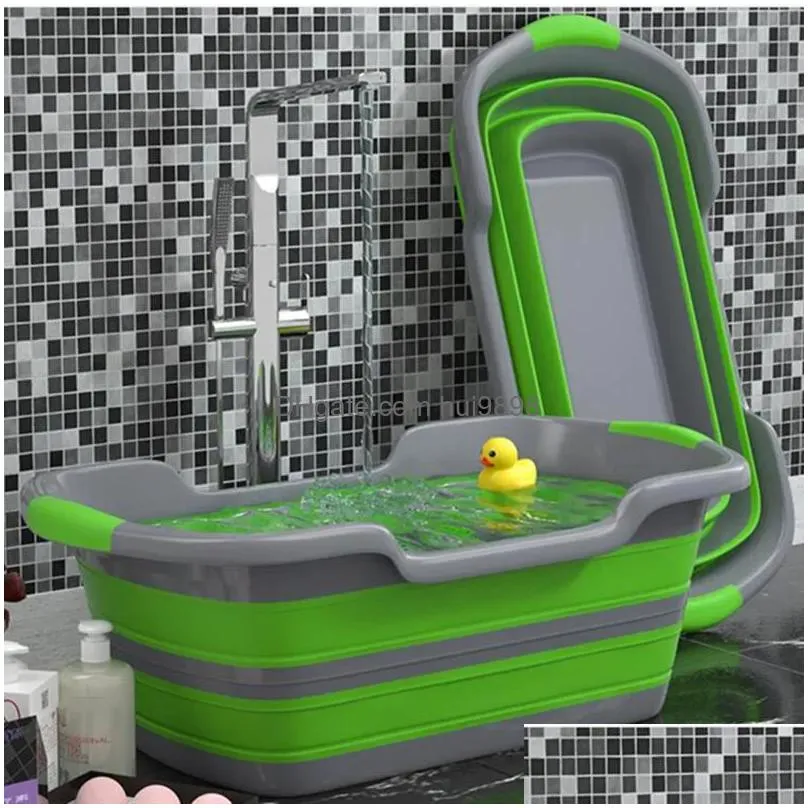 bathing tubs seats household folding bath tub barrel children swimming pool plastic standing thicken bathtub bucket home