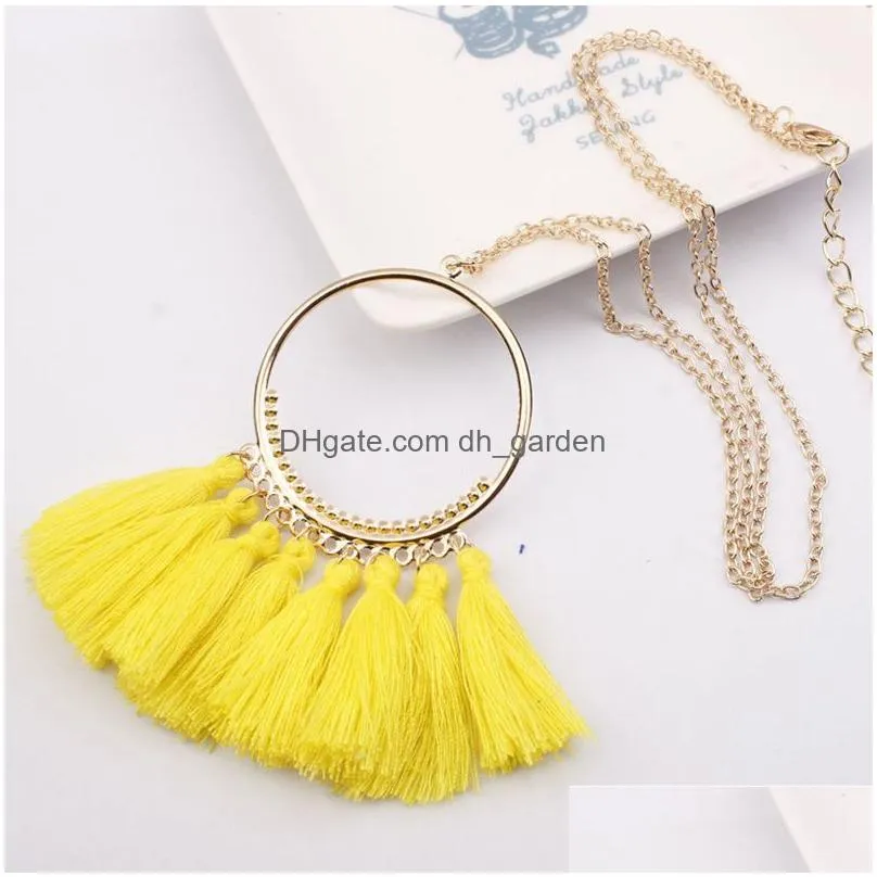 Pendant Necklaces Long Colorf Tassel Necklace For Women Charm Vintage Fashion Circle Pendant Necklaces Boho Bohemian Ethnic Dhgarden Dhevt