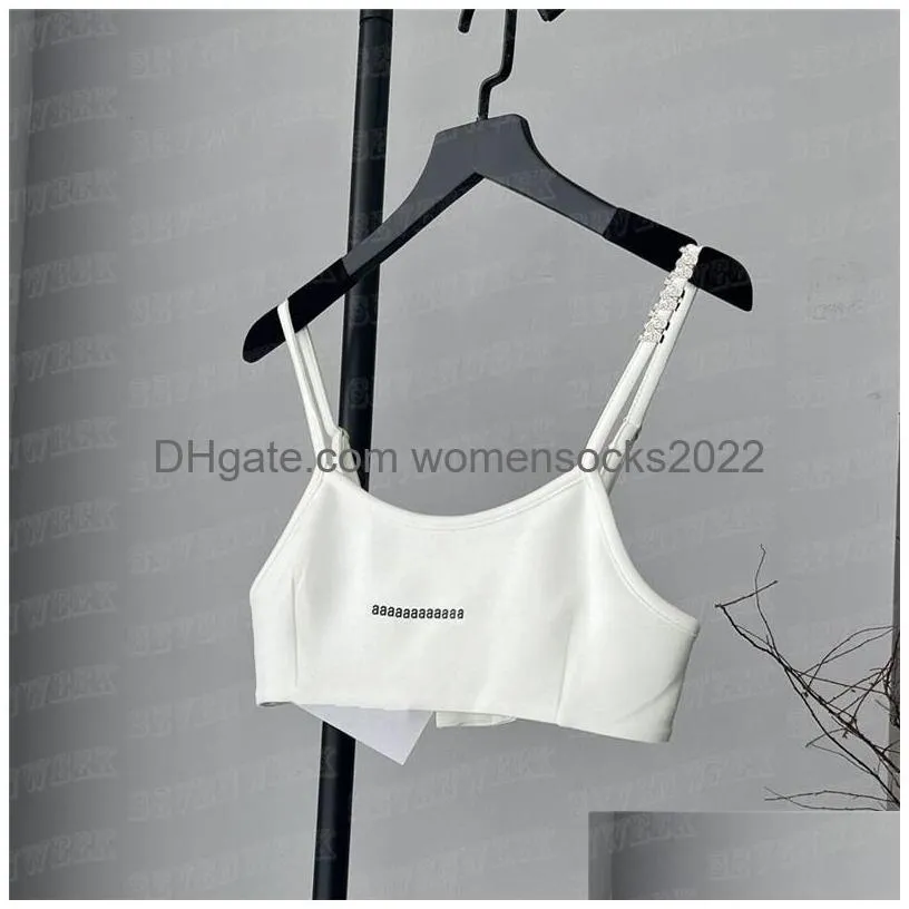 women sling vest t shirts top rhinestone letter shoulder buckle designer cropped tanks tops clothes