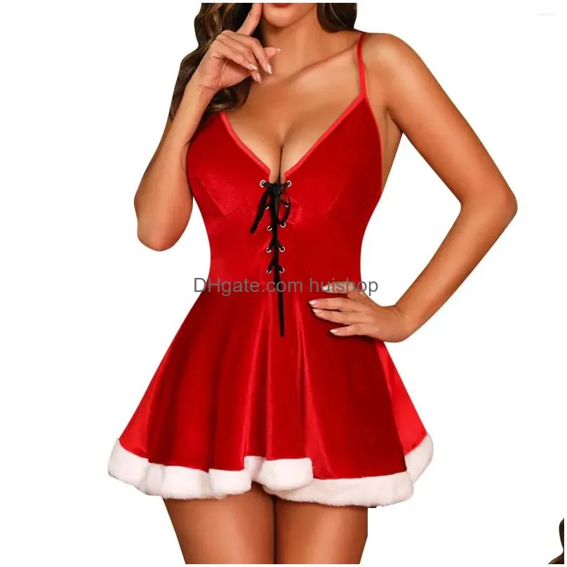 bras sets christmas erotic lingerie for women sexy home wear pajamas red santa sleepwear dress fashion v neck underwear