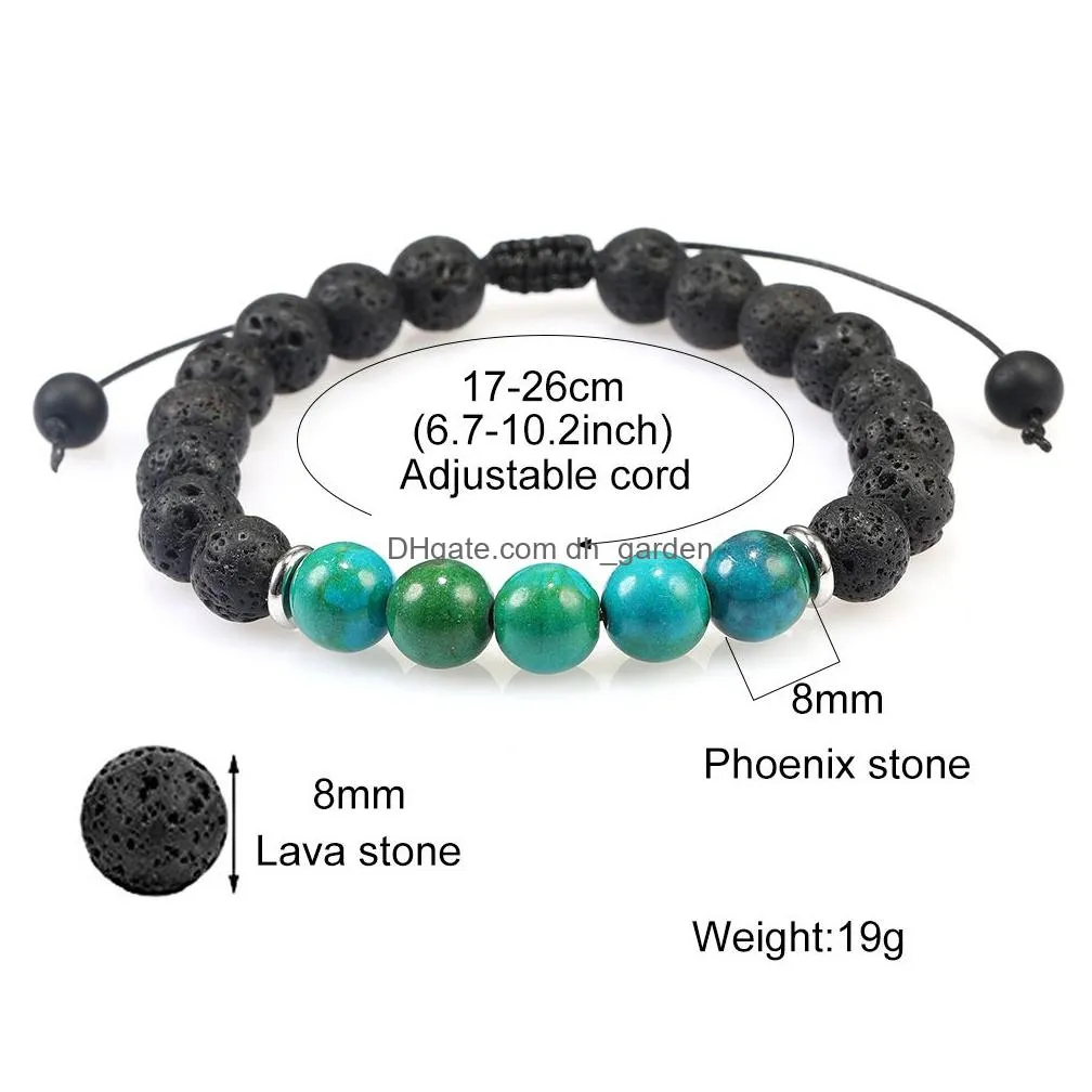 Beaded New 8Mm Lava Stone Tiger Eye Beaded Bracelet For Men Women Handmade Braided Natural Healing Nce Yoga Fashion Jewelry Dhgarden Dhozv