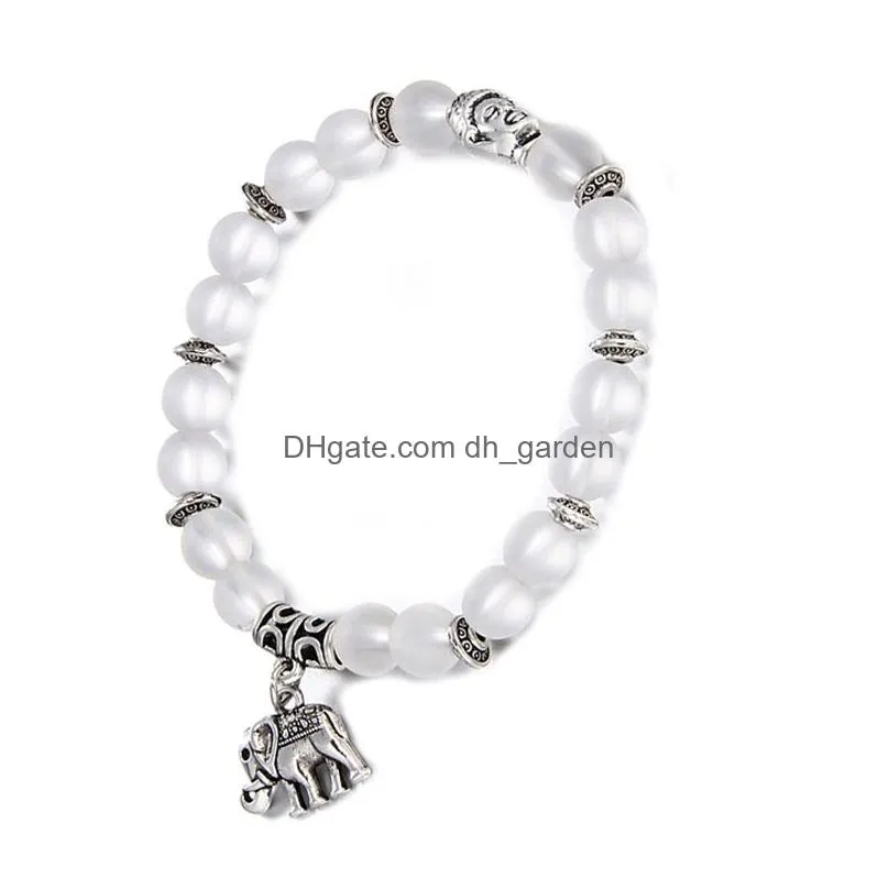 Beaded Matte Transparent Natural Stone Beads Bracelet For Women Men Elastic Buddha Head Elephant Charm Handmade Jewelry Gif Dhgarden Dhmao