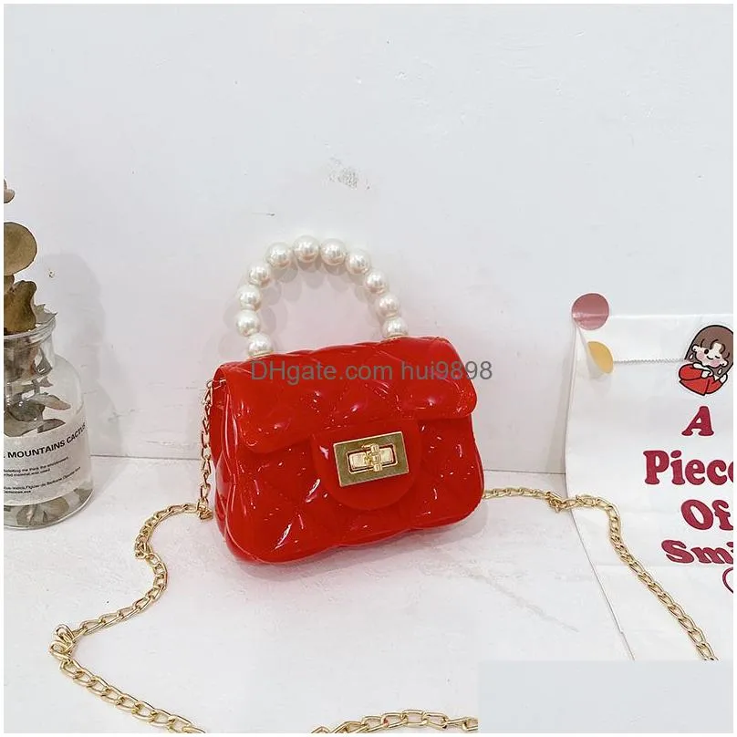 sweet princess accessories kids messenger purse girls fashion korean lovely pearl bag wholesale jelly color rubber candy bags gift for