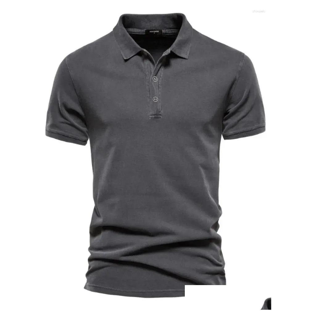 Men`S Polos Mens S 2023 Cotton Solid Shirts Casual Short Sleeve Turndown Summer Fashion Streetwear For Men Drop Delivery Apparel Men`S Otzop