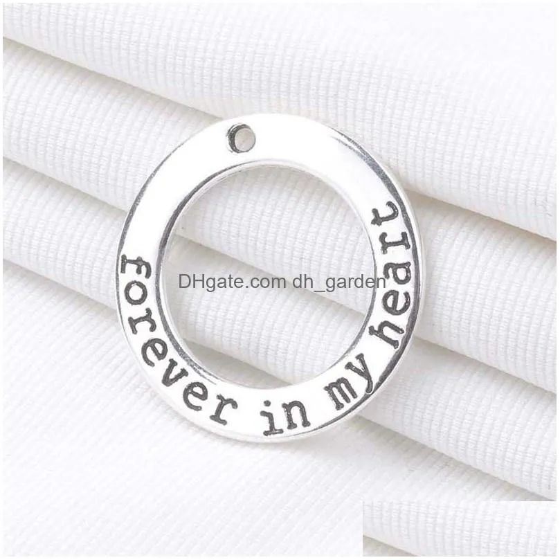 Other Wholesale28Mm Sier Plating English Word In My Heart Round Alloy Charm Diy Keychain Necklace Bracelet Pendant Accessori Dhgarden Dhs25