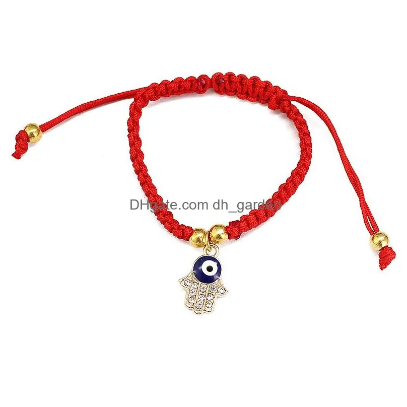 Chain 2021 Hanmade Fatima Hand Evil Blue Eye Pendants Woven Red String Chain Bracelet For Women Fashion Lucky Gold Plated B Dhgarden Dhh8C