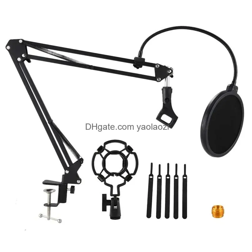 turntables heavy duty microphone stand extendable suspension boom scissor arm stand with shock mount dual layered mic  filter