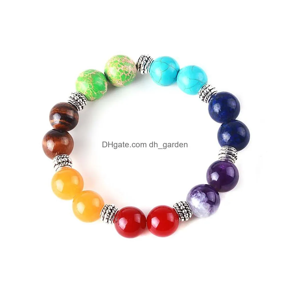 Beaded Handmade 12Mm 7 Chakra Healing Nce Beads Bracelet For Women Men Elastic Yoga Fashion Jewelry Gift Drop Delivery Jewel Dhgarden Dh6Xb