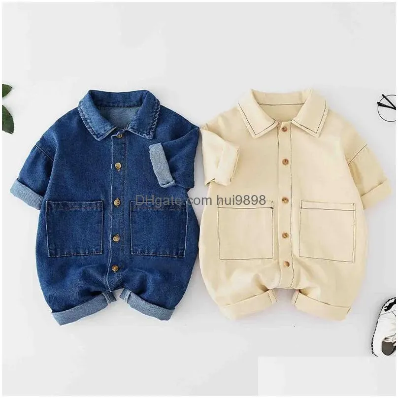 rompers baby jumpsuits no bag spring and autumn japanese korean version girls romper childrens clothes boy denim 231010