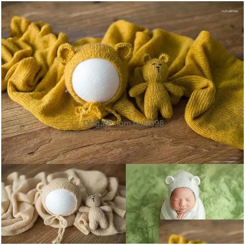 hats baby pography props wool knitted blanket hat and doll born po prop shoot studio accessories
