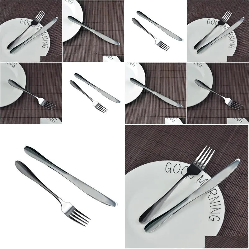 Dinnerware Sets Stainless Steel Steak Fork Thickened Dessert Knife And Western Tableware Set Two Drop Delivery Home Garden Kitchen, Di Otnrb