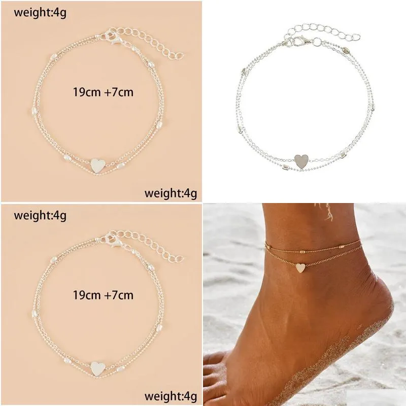 sterling silver anklet bracelets for women heart charm dainty layer anklets for women trendy, simple chain anklets set gifts for teen girl