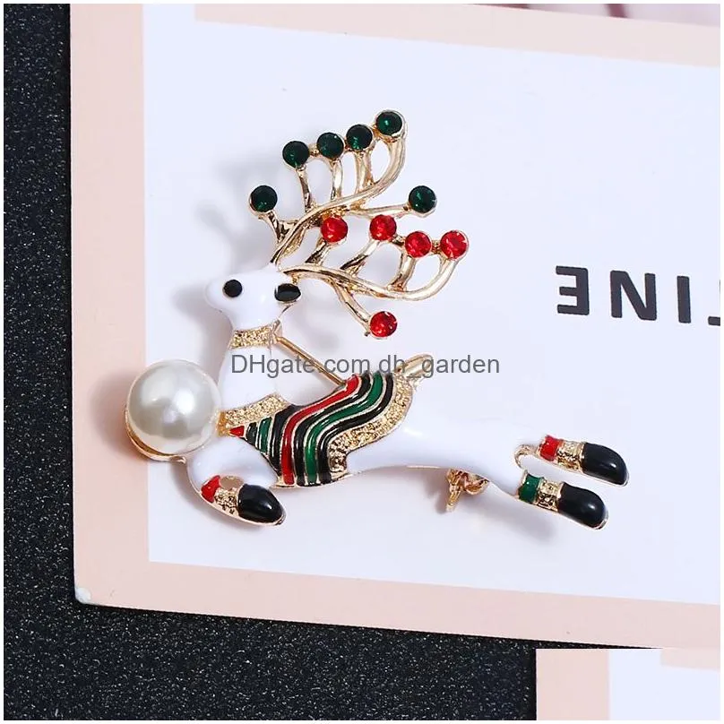 Pins, Brooches High Quality Enamel Christmas Deer Pearl Brooches For Women Kids Rhinestone Lucky Animal Sweater Coat Collar Dhgarden Dh59Z
