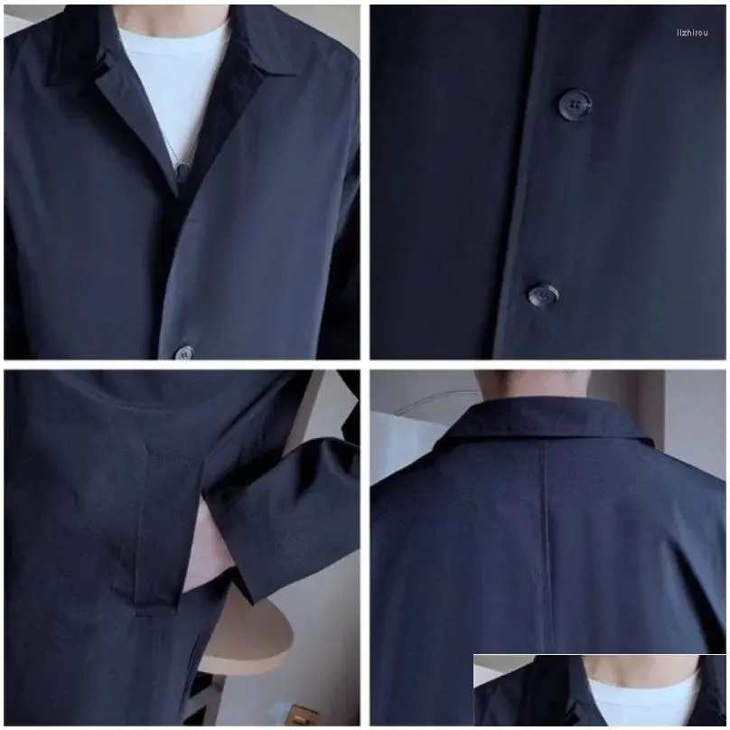 Men`S Trench Coats Mens Trench Coats Men Coat Loose Fit Long Lapel Single Breasted Windbreaker Fashion Jacket Office Button Overcoat O Otqdh