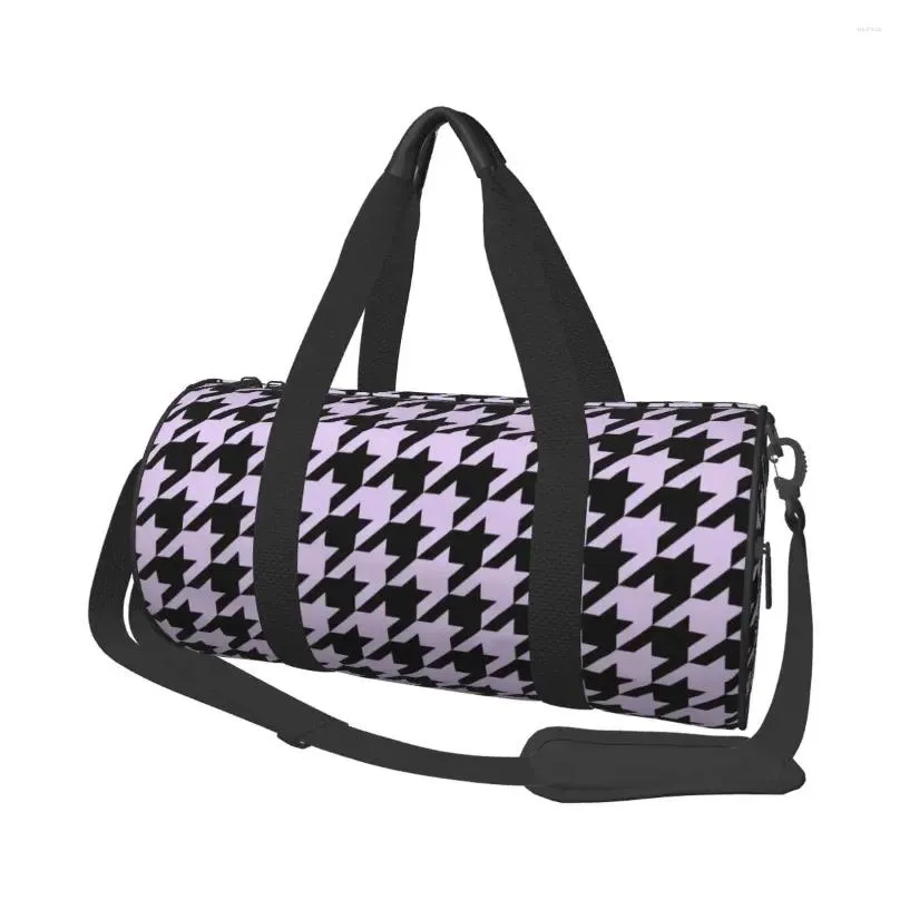 outdoor bags lavender houndstooth pattern gym bag fashion waterproof sports large travel printed handbag cute fitness for couple
