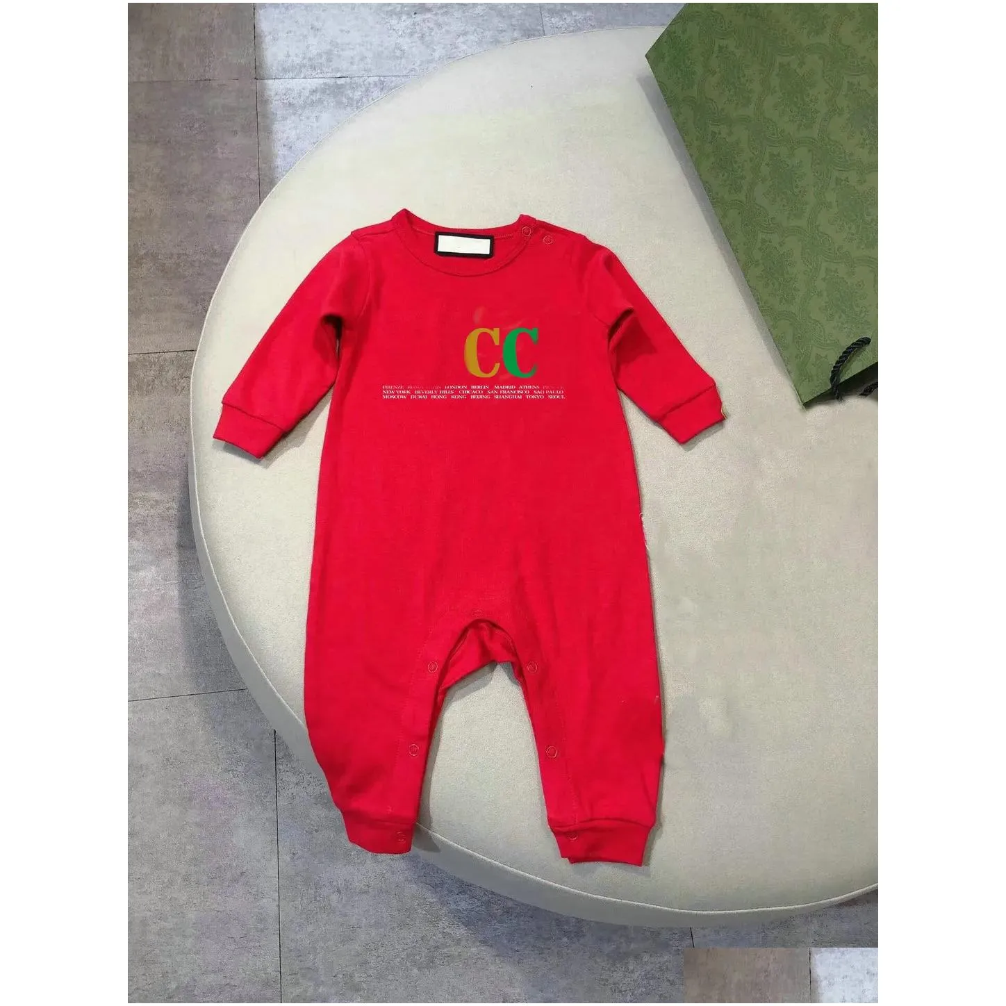 Rompers In Stock Newborn Baby Rompers Girls And Boy Long Sleeve Spring Cotton Clothes Letter Print Infant Romper Designer Children Our Dhgkn