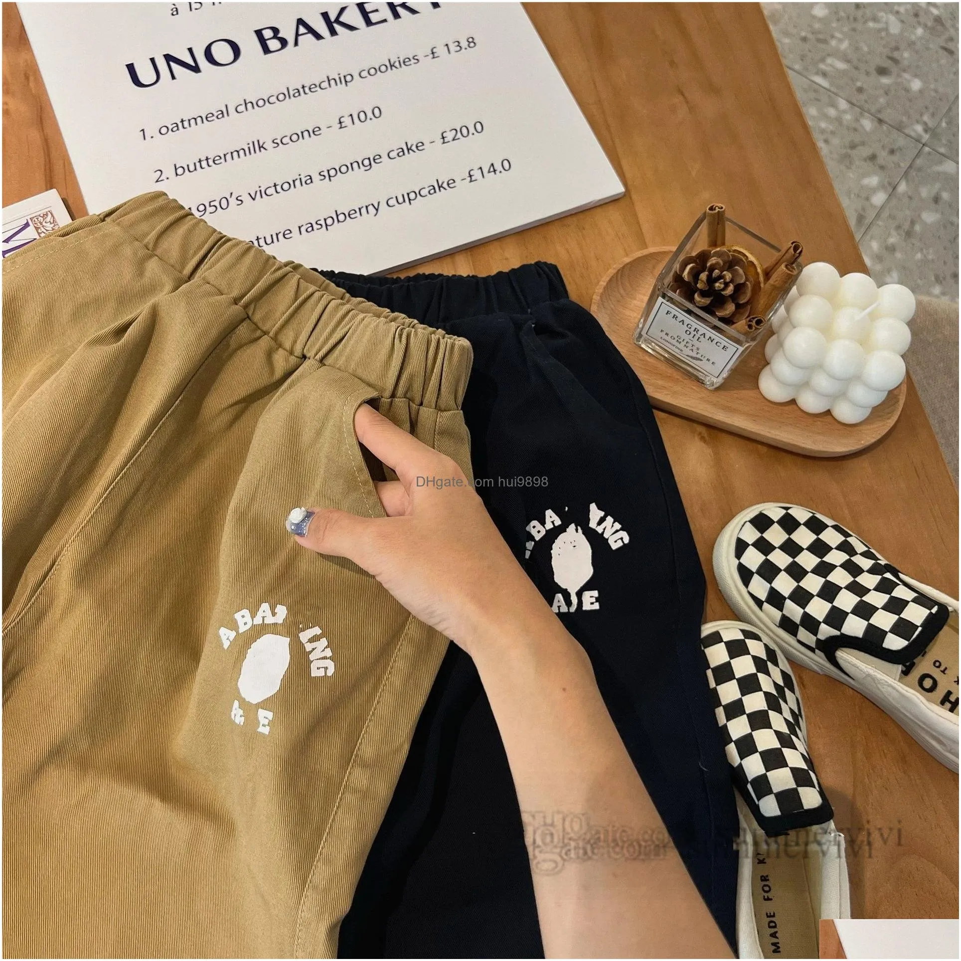 kids cartoon letter printed trouser fashion boys girls loose cargo pants autumn winter children rib anker elastic casual trousers