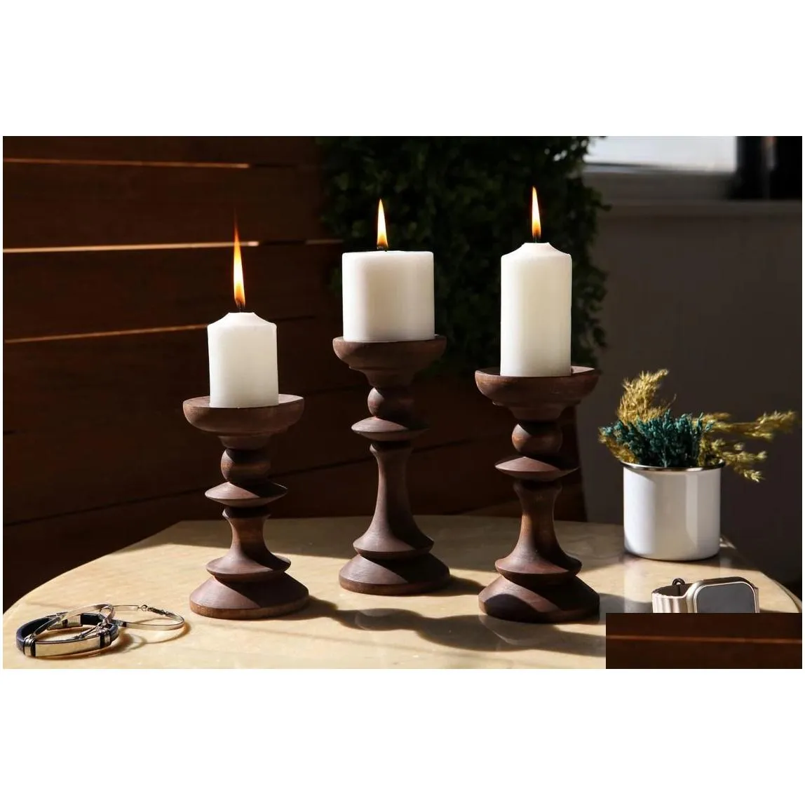 Candle Holders Handmade Candle Holders - Home Decor Gift Wooden Candlestick Wedding New Gifts Wood Drop Delivery Home Garden Home Deco Otcrt